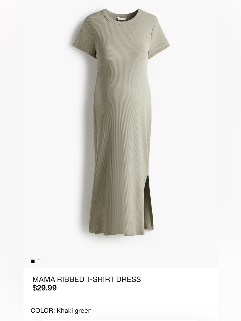H&M MAMA Ribbed T‑Shirt Dress - Khaki Green